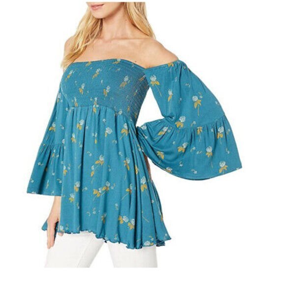 Free People Lana Off The Shoulder Tunic in Mermaid Combo. XS,M - Picture 2 of 6